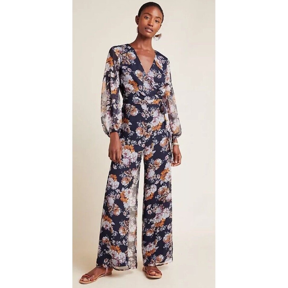 RARE $180 NWT Anthropologie Floral Jacquard‎ Printed Jumsuit Small by Ali & Jay